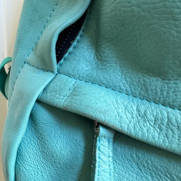 John Fluevog Rhiannon Traditional Backpack in Turquoise Leather 14” by 11” by 8” - Picture 13 of 15